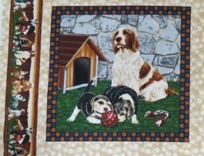 tissu patchwork pour coussin carré motif chiens et niche