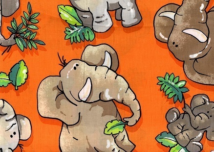 tissu patchwork enfant éléphants fond orange