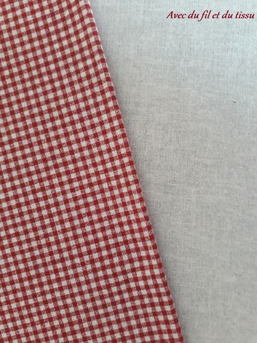 2 fat quarter tissu coton imitation lin uni+carreaux