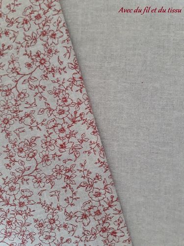 2 fat quarter tissu coton imitation lin uni+bouquets