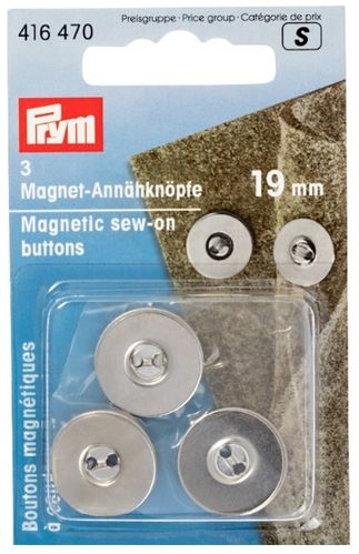 3 boutons magnétiques à coudre argentés 19mm Prym