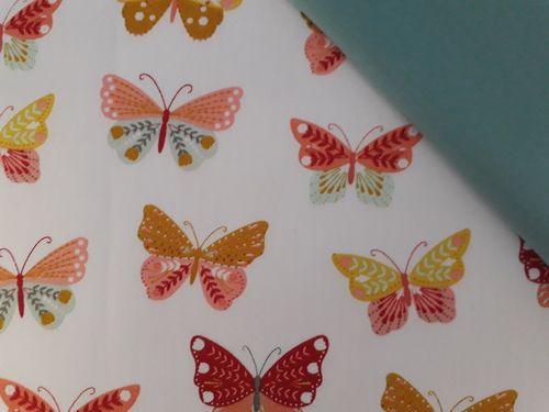 mini lot popeline coton motifs Happy papillons + uni bleu