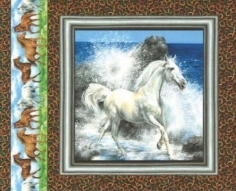 tissu patchwork pour coussin carré motif cheval blanc