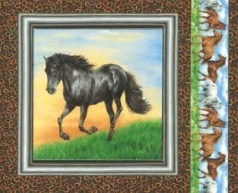 tissu patchwork pour coussin carré motif cheval noir