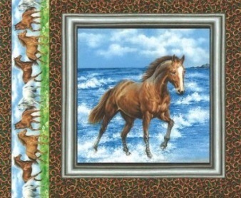 tissu patchwork pour coussin carré motif cheval à la mer
