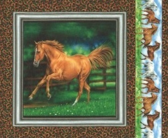 tissu patchwork pour coussin carré motif cheval au pré