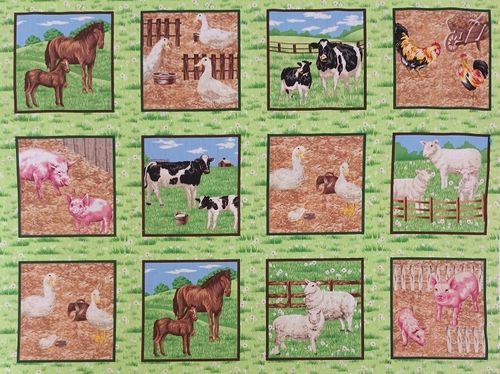 tissu patchwork petits carrés animaux de la ferme