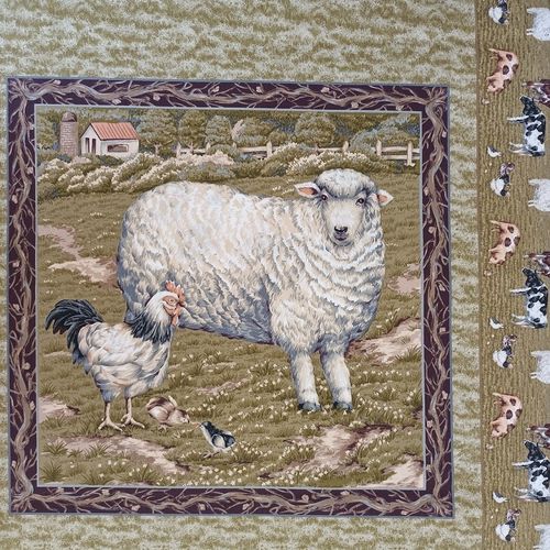 tissu patchwork grand carré animaux de la ferme mouton 1