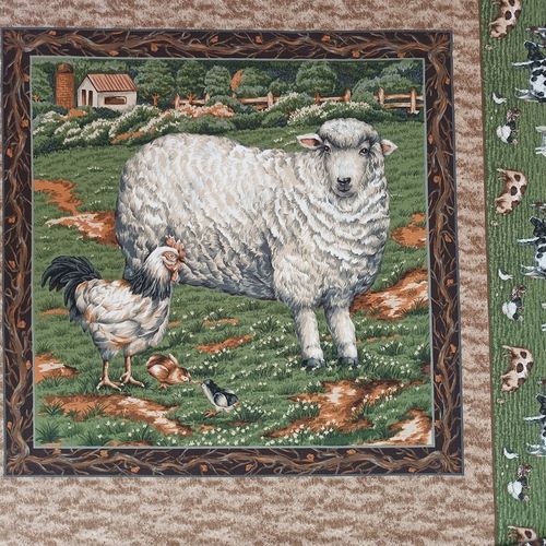 tissu patchwork grand carré animaux de la ferme mouton 2