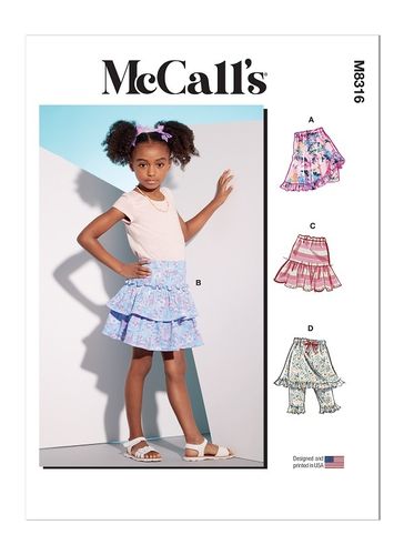 patrons jupes-shorts fillettes McCall's M8316 A 2 à 6 ans